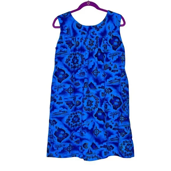 Vintage Made in Hawaii Handmade Shift Dress Blue and Gold Sz S/M Beach Vacation - Picture 8 of 10